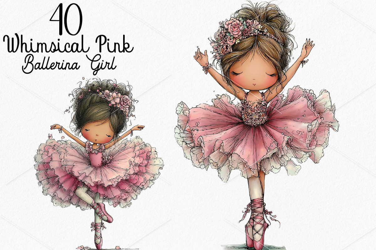 Whimsical Pink Ballerina Girl PNG, a Seasonal Illustration by Canvas Craft (Photo 1 of 7)