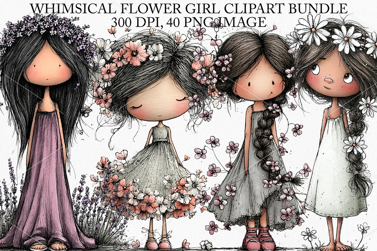 Whimsical Flower Girl Clipart Bundle, an Illustration by Canvas Craft (Photo 1 of 7)