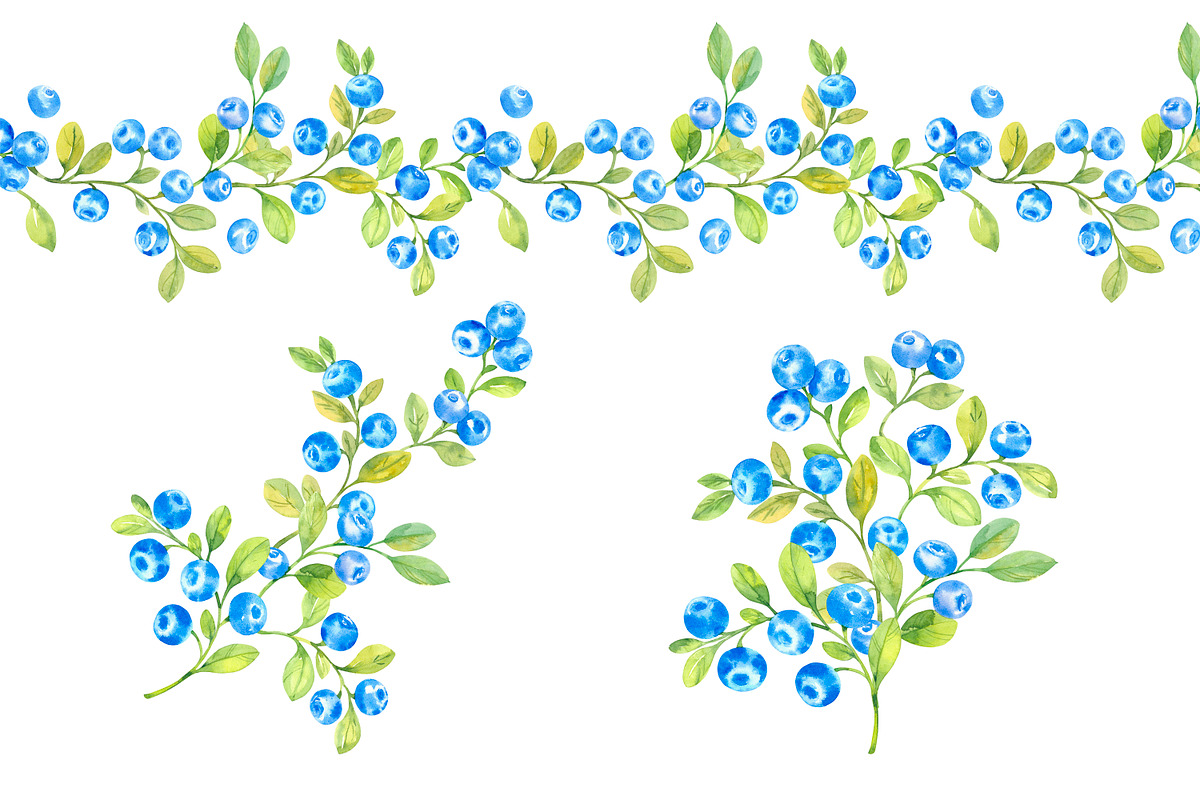 Blueberries, watercolor clipart, a Decorative Illustration by EshaStudio (Photo 3 of 11)