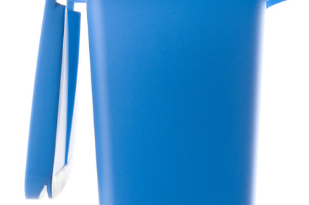 Plastic blue trash can isolated on white background
