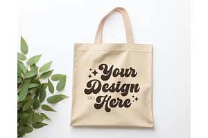 Natural Tote Bag Mockup, Flat Lay