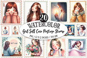 Watercolor Girl Self Care Postage, an Illustration by Designking (Thumbnail 1 of 5)