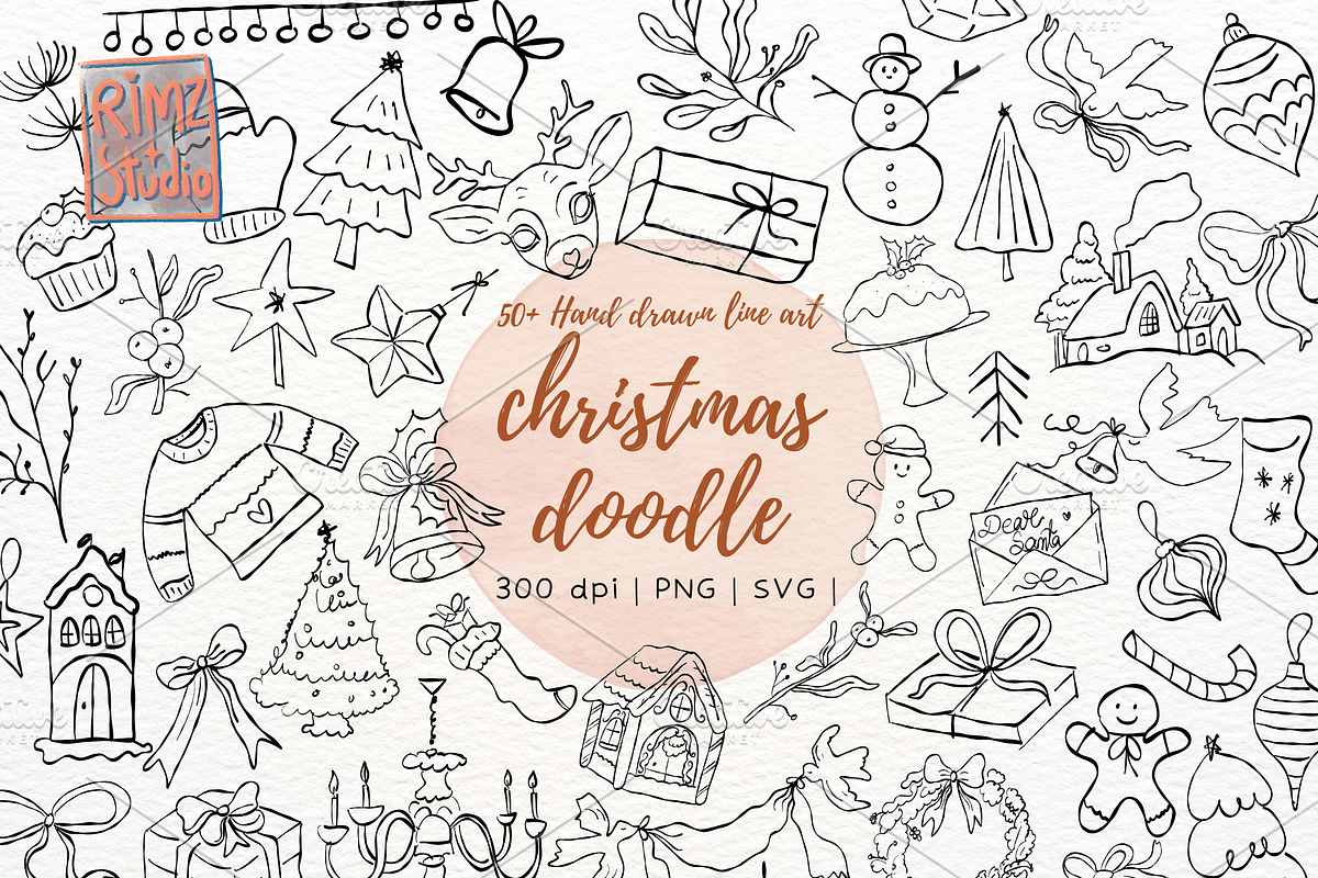 Hand-Drawn Christmas Doodle SVG PNG, a Seasonal Illustration by RimzStudio (Photo 1 of 11)
