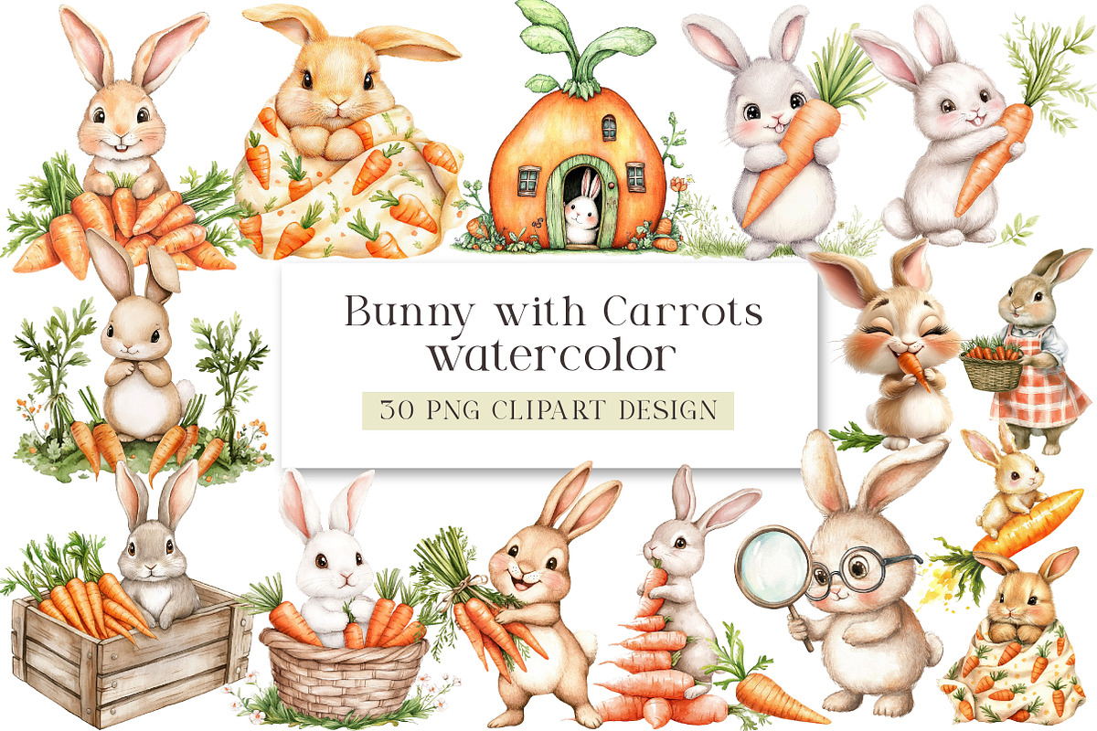 Hand-Painted Bunny with Carrots, an Illustration by DreamArtGraphic (Photo 1 of 4)