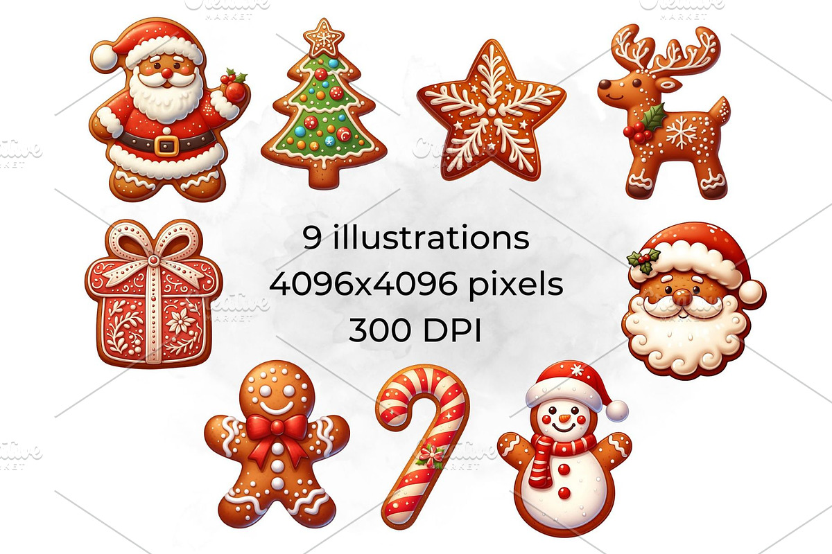 Christmas Gingerbread Clipart, a Seasonal Illustration by QM_ART (Photo 2 of 7)