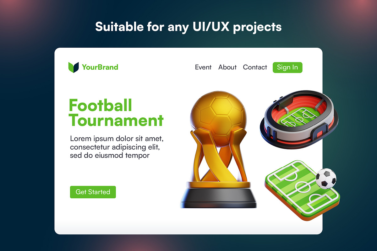 20 Football 3D Icon Set, an Object 3D Model by Bilicube Studio (Photo 4 of 6)