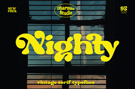 Nighty - Vintage Serif Typeface, a Serif Font by Dharmas Studio