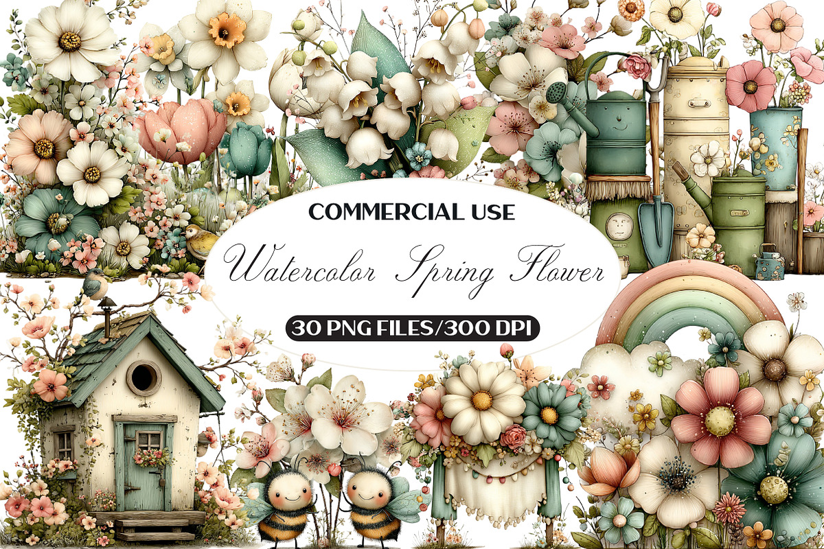 Watercolor Spring Flower Clipart, an Illustration by Black Bird Studio (Photo 1 of 5)