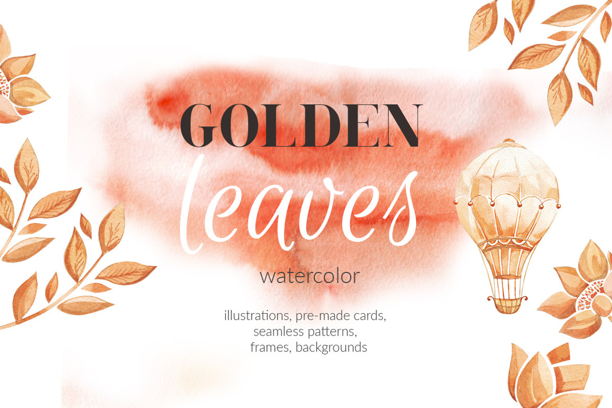 Golden leaves.Watercolor elements., a Texture Illustration by Dasha Efremova (Photo 1 of 6)