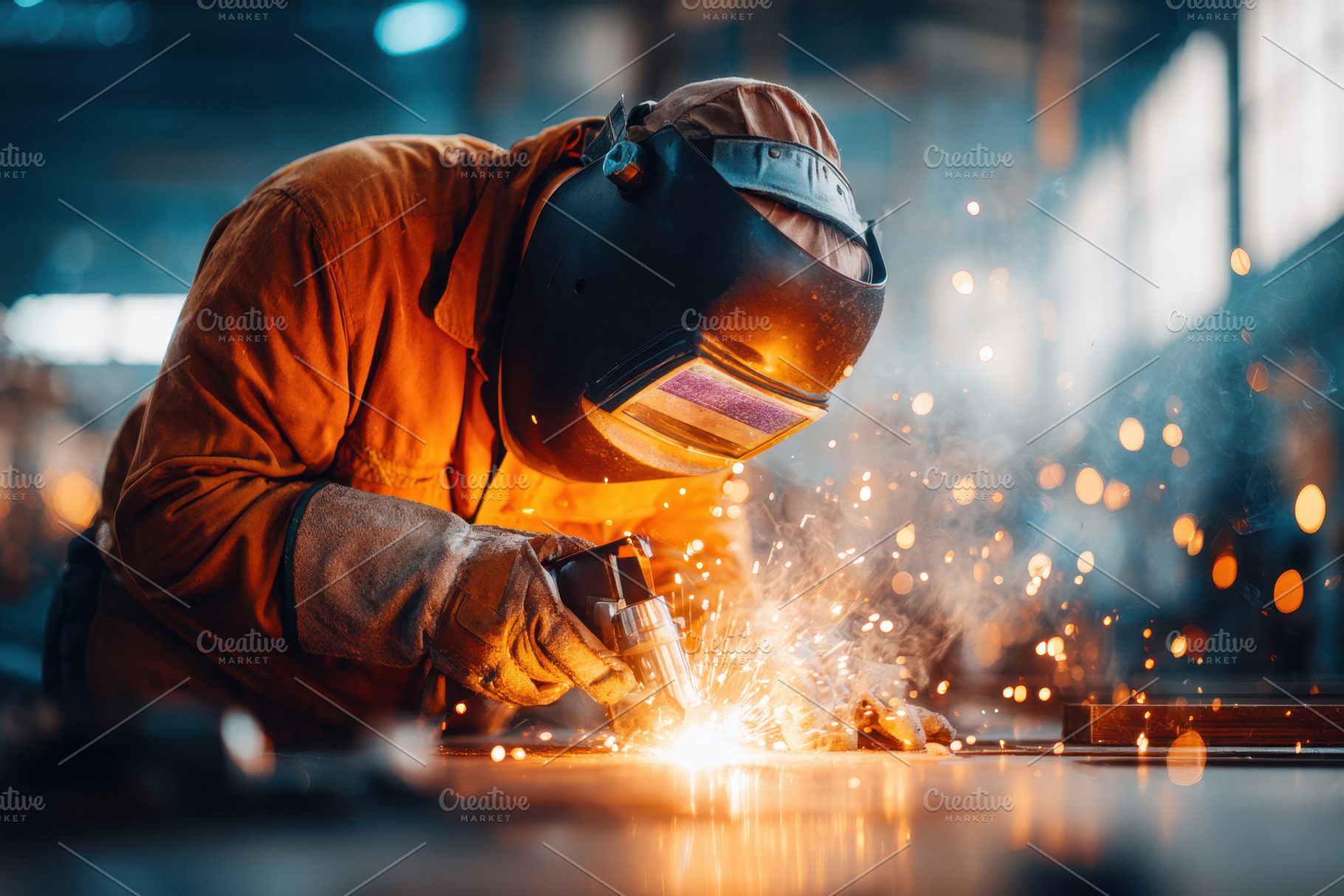 Welder in Action with Sparks Flying, an Industrial Photo by AlyaAnd