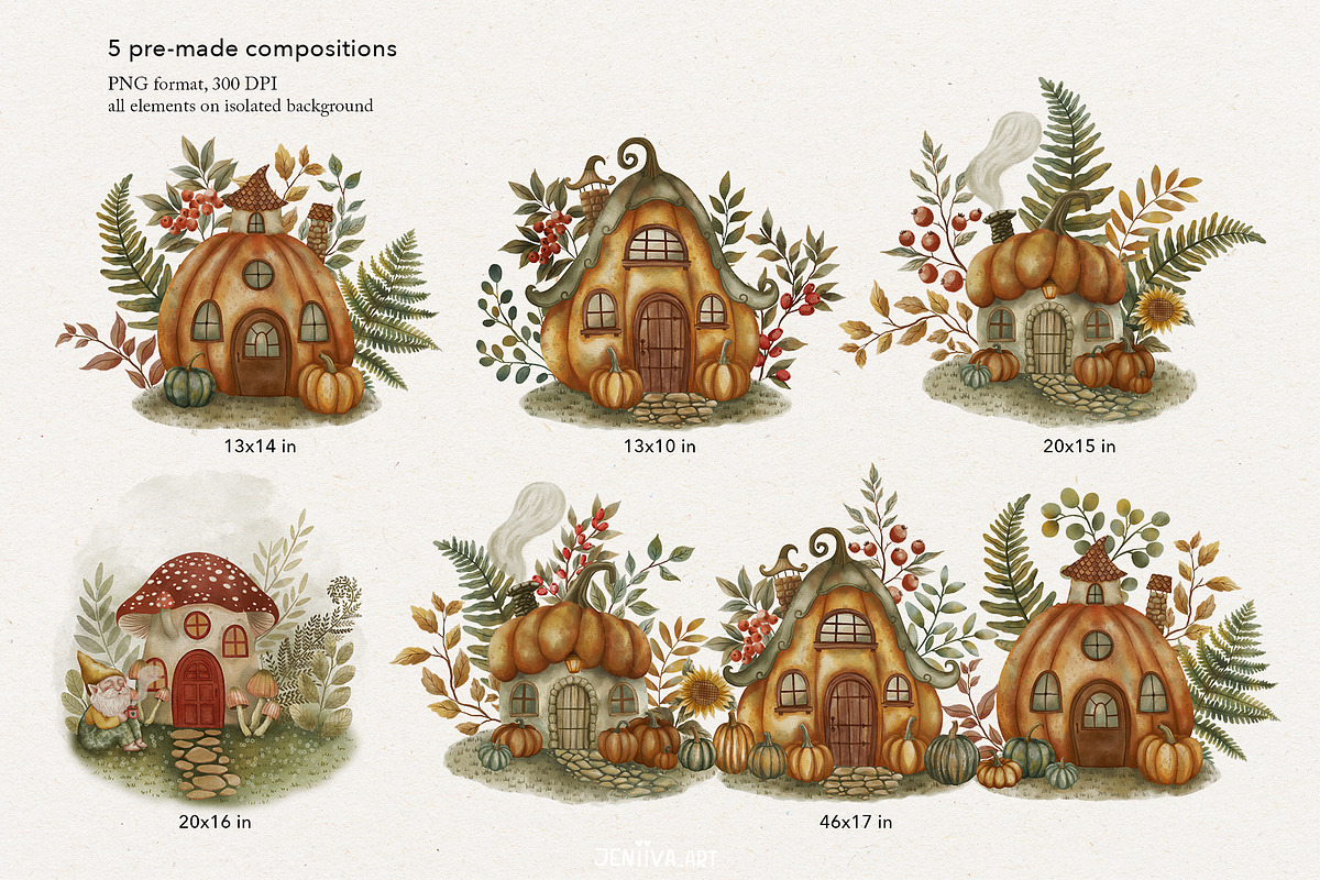 Cozy Autumn Gnomes & Pumpkin Clipart, a Decorative Illustration by Jenny Quince (Photo 7 of 11)