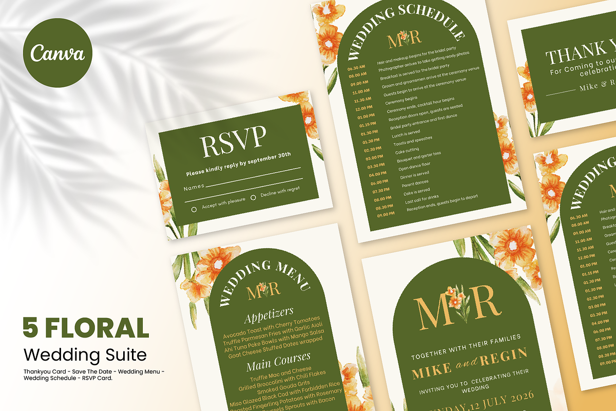 Floral Wedding Suite Canva Template, a Marketing Template by ArbaStudio (Photo 1 of 5)