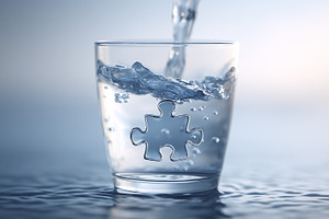 Glass of water with a puzzle piece, a Background Photo by MistyDay