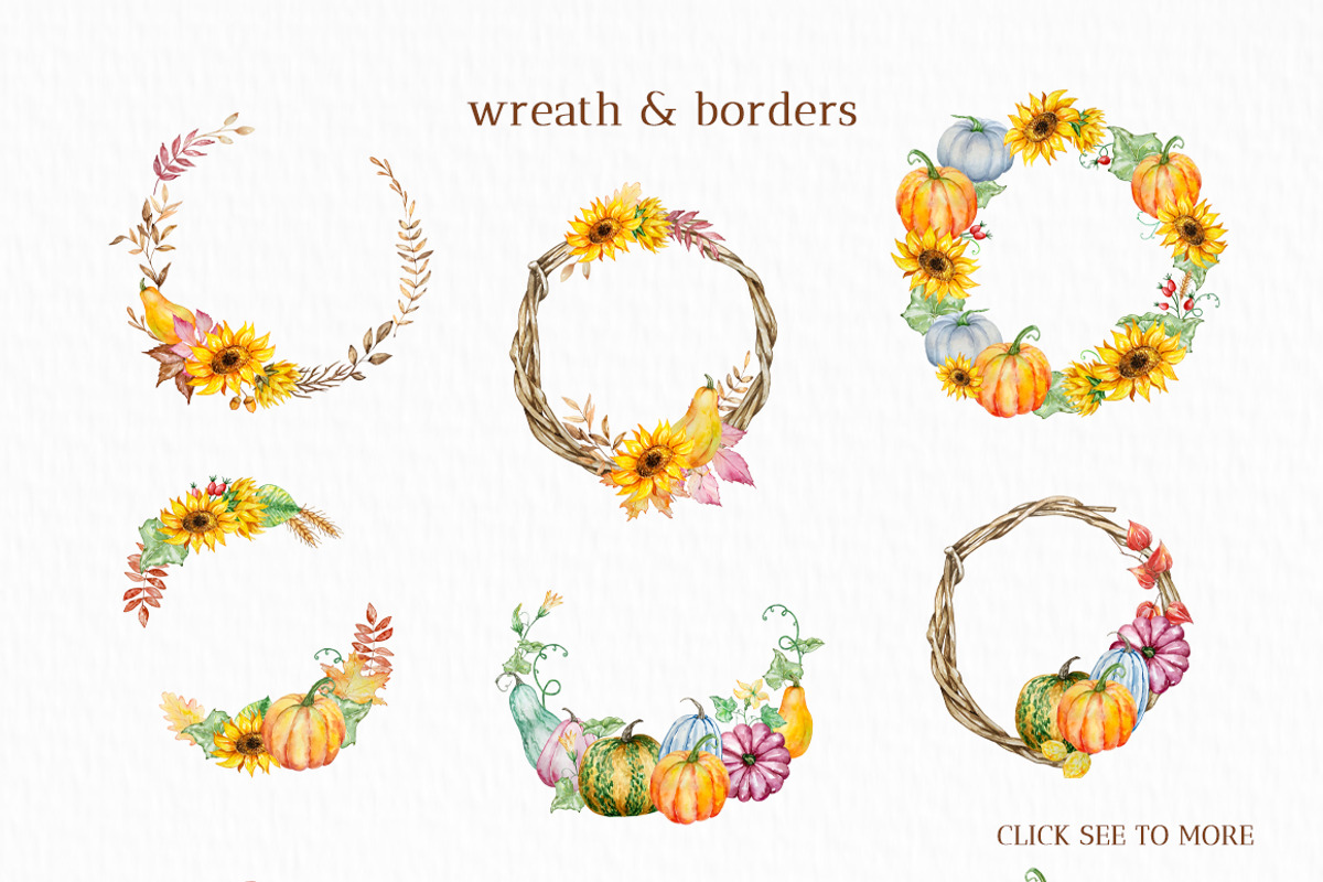 Watercolor Autumn Pumpkins Clipart, a Seasonal Illustration by SvetaArtStore (Photo 12 of 15)