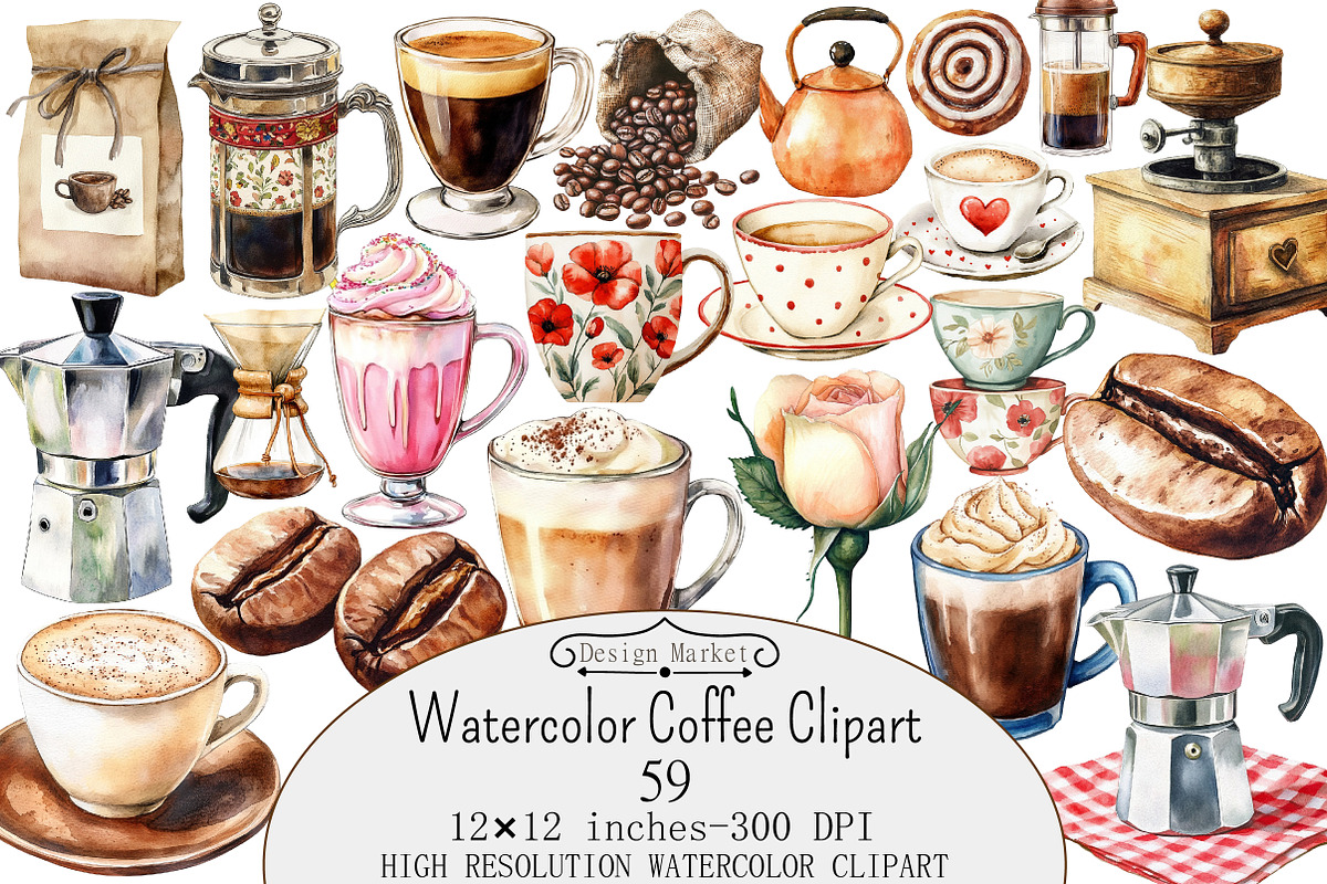 Watercolor Coffee Clipart, a Seasonal Illustration by Design Market (Photo 1 of 5)