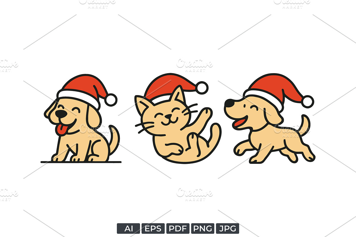 Cute Christmas Pets Illustration, an Animal Illustration by Vectorium Studio (Photo 1 of 4)