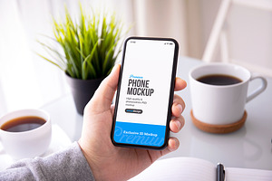 Coffee Desk Phone Mockup, an iPhone Mockup by SimplDesign