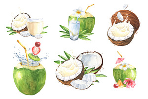 Watercolor Coconut Set