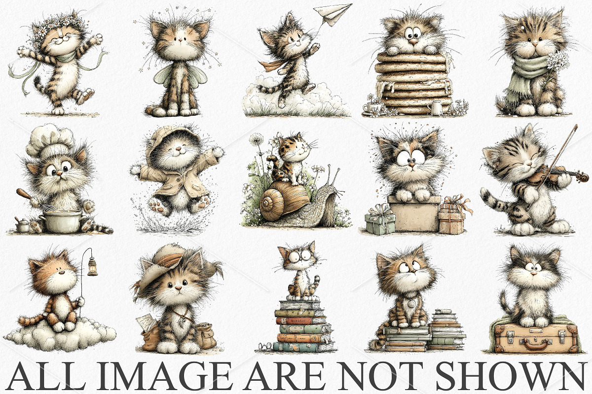 Whimsical Cat Clipart Bundle, an Illustration by Canvas Craft (Photo 3 of 7)