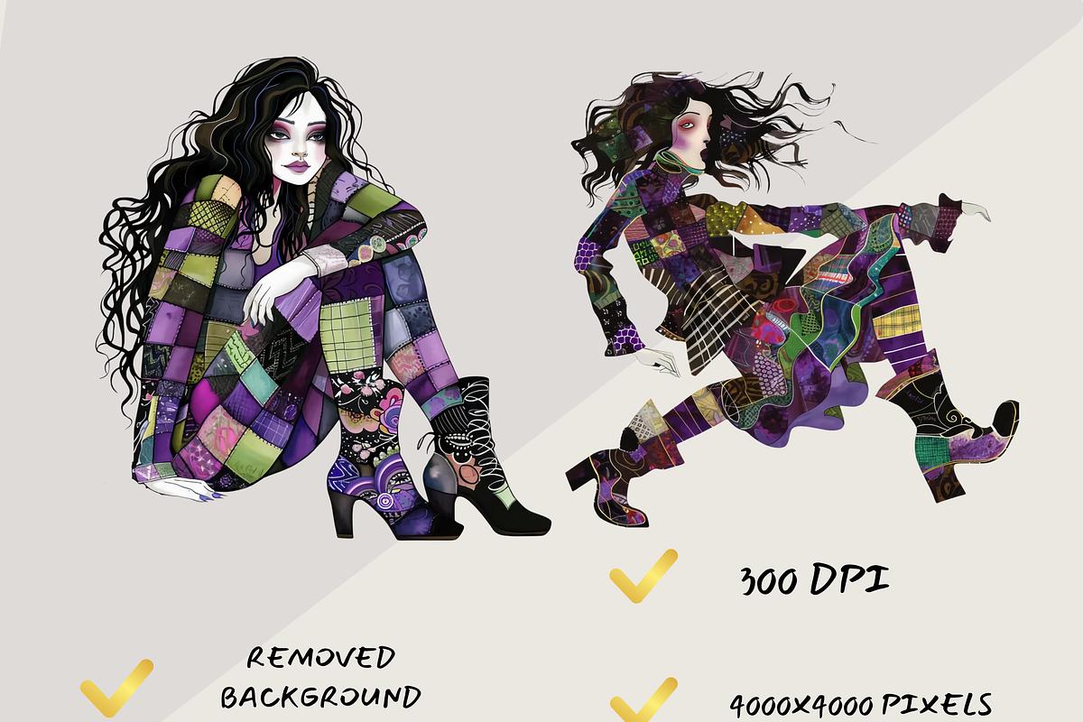 QUIRKY PATCHWORK GIRLS CLIPART, a Person Illustration by Daring Digies (Photo 4 of 6)