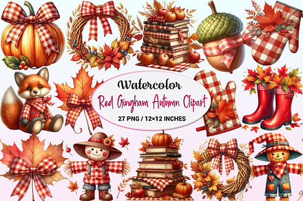Red Gingham Autumn PNG Clipart, a Graphic by CitraGraphics