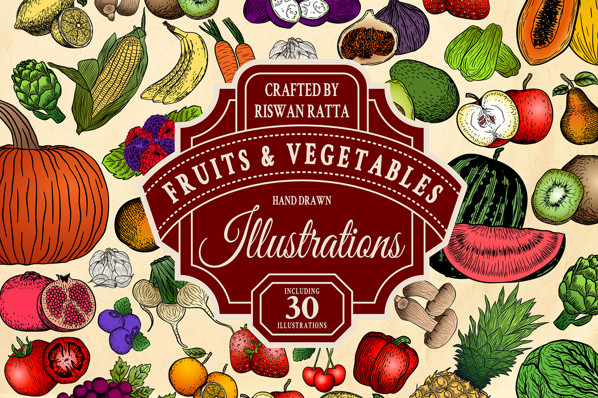 Hand-drawn Fruit and Vegetable Set, an Object Illustration by Riswan Ratta (Photo 1 of 8)