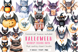 Quirky Halloween Black Bats Clipart, an Illustration by CreationArt