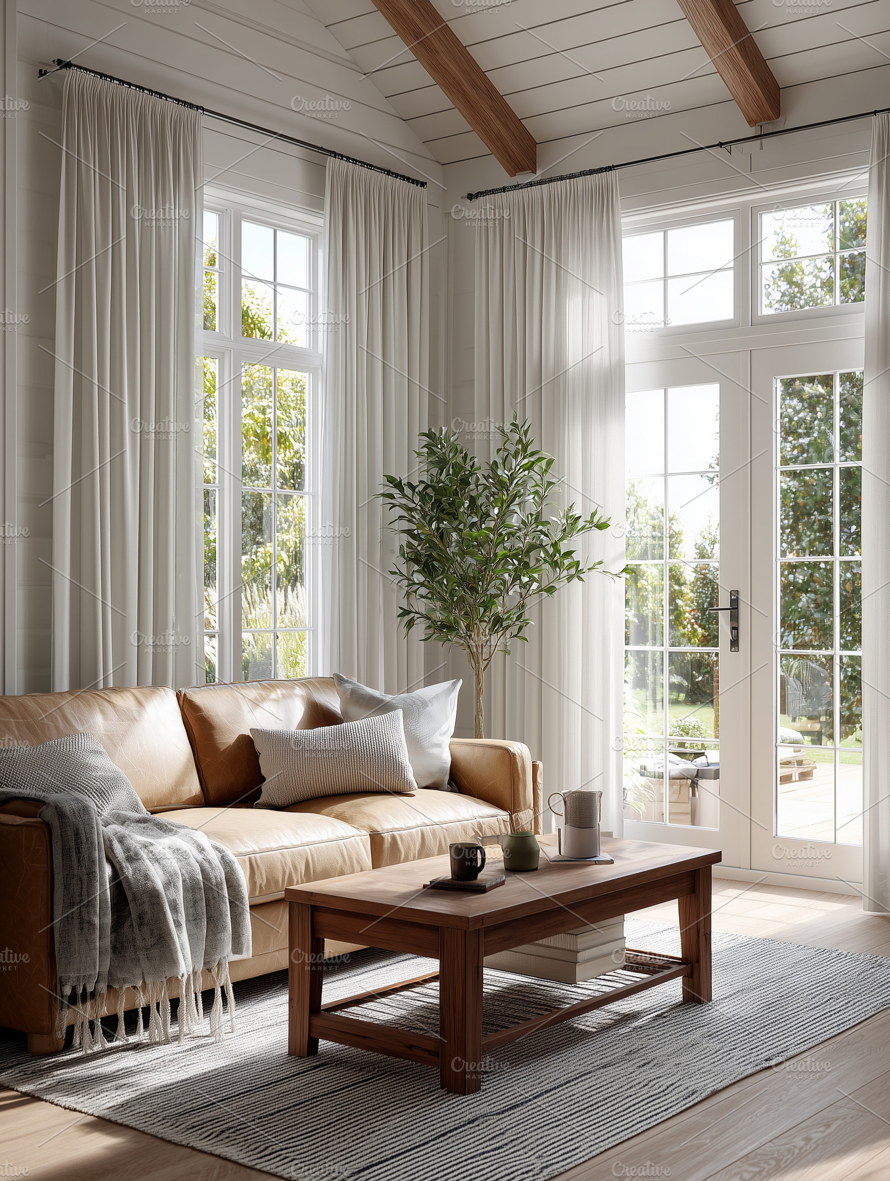 Bright cozy living room with sofa, an Architecture Photo by MistyDay