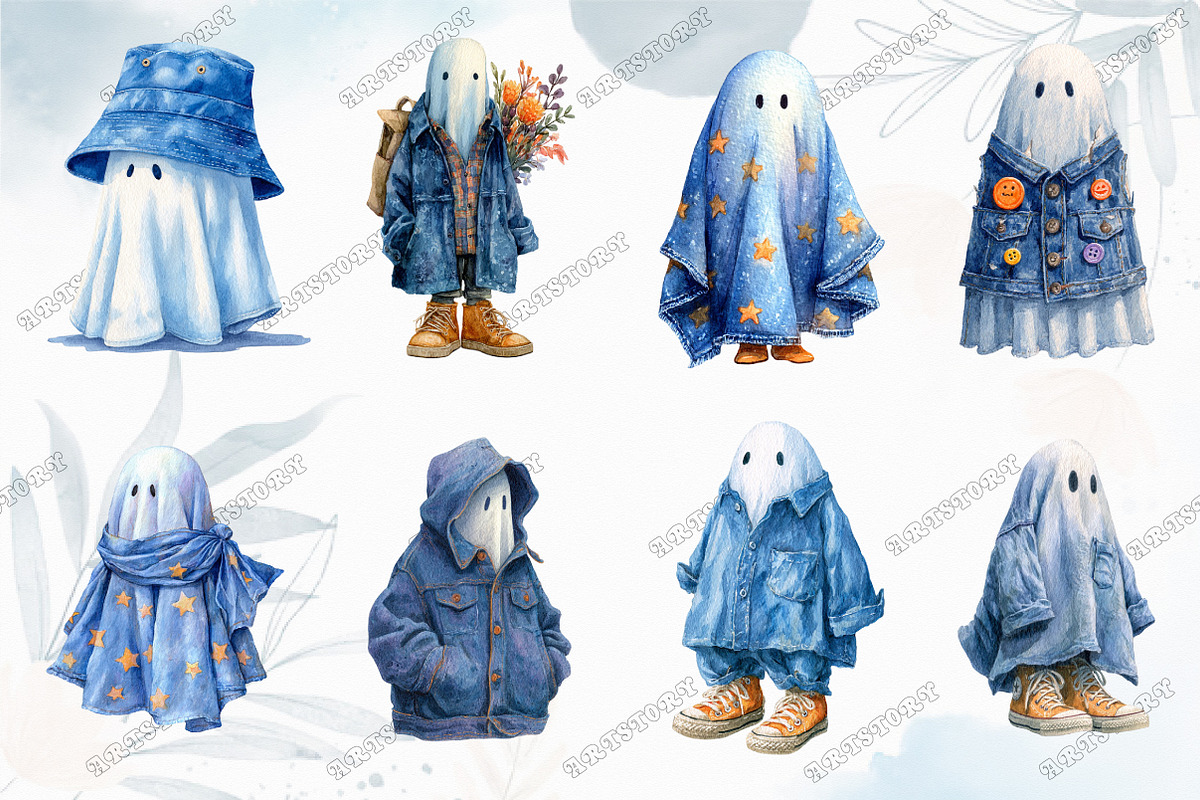 Retro Halloween Blue Denim Ghost, a Graphic by designcity5 (Photo 2 of 5)