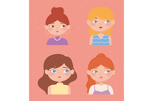 portrait women cartoon character set, a Person Illustration by studiogstock