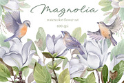 Watercolor Magnolia Flower Set, a Decorative Illustration by LenArt (Thumbnail 1 of 18)