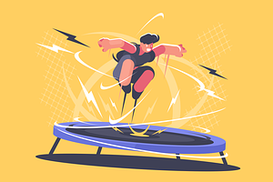 Athlete jumping on trampoline, a Healthcare Illustration by Kit8.net
