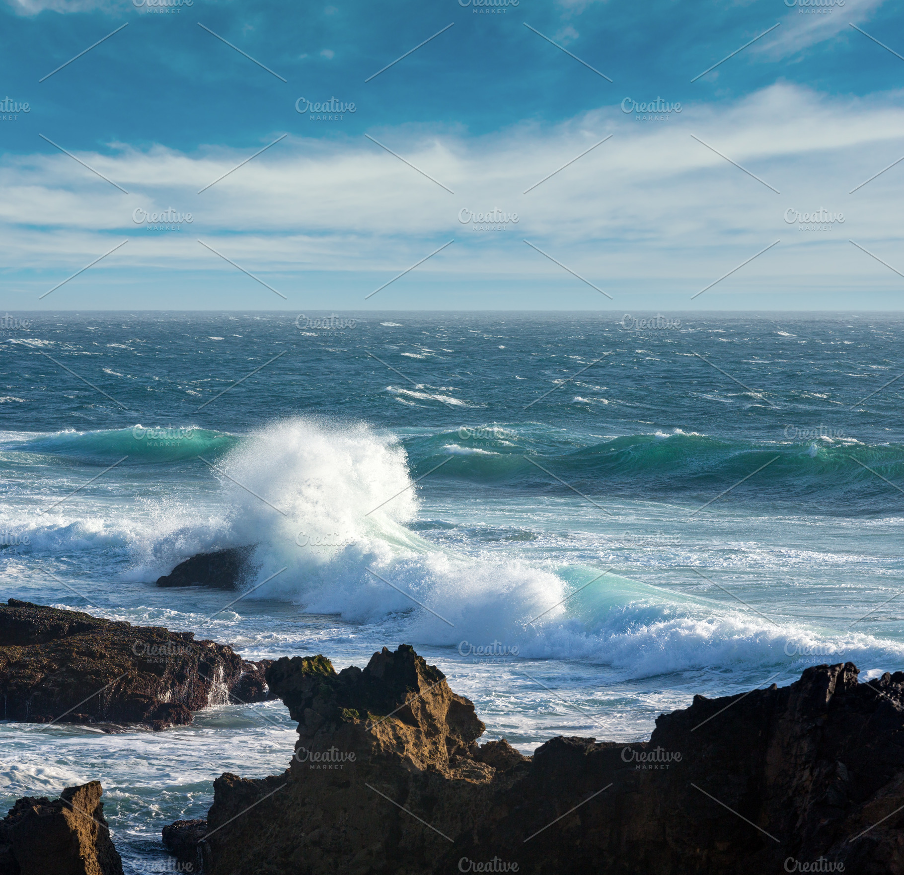 Waves breaking on rocky coast., a Nature Photo by YuriyB