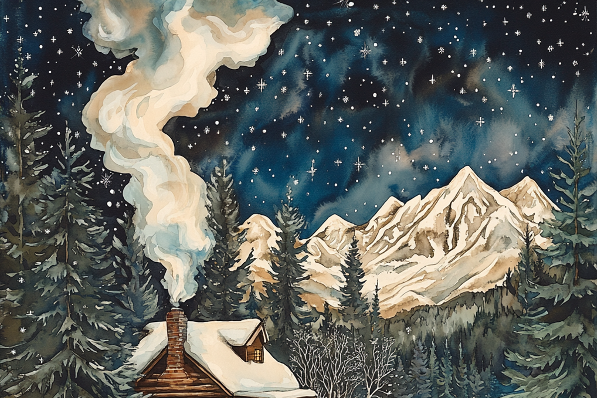 Vintage Snow-covered Mountain Cabin, a Background Graphic by Printable Treasure (Photo 6 of 8)