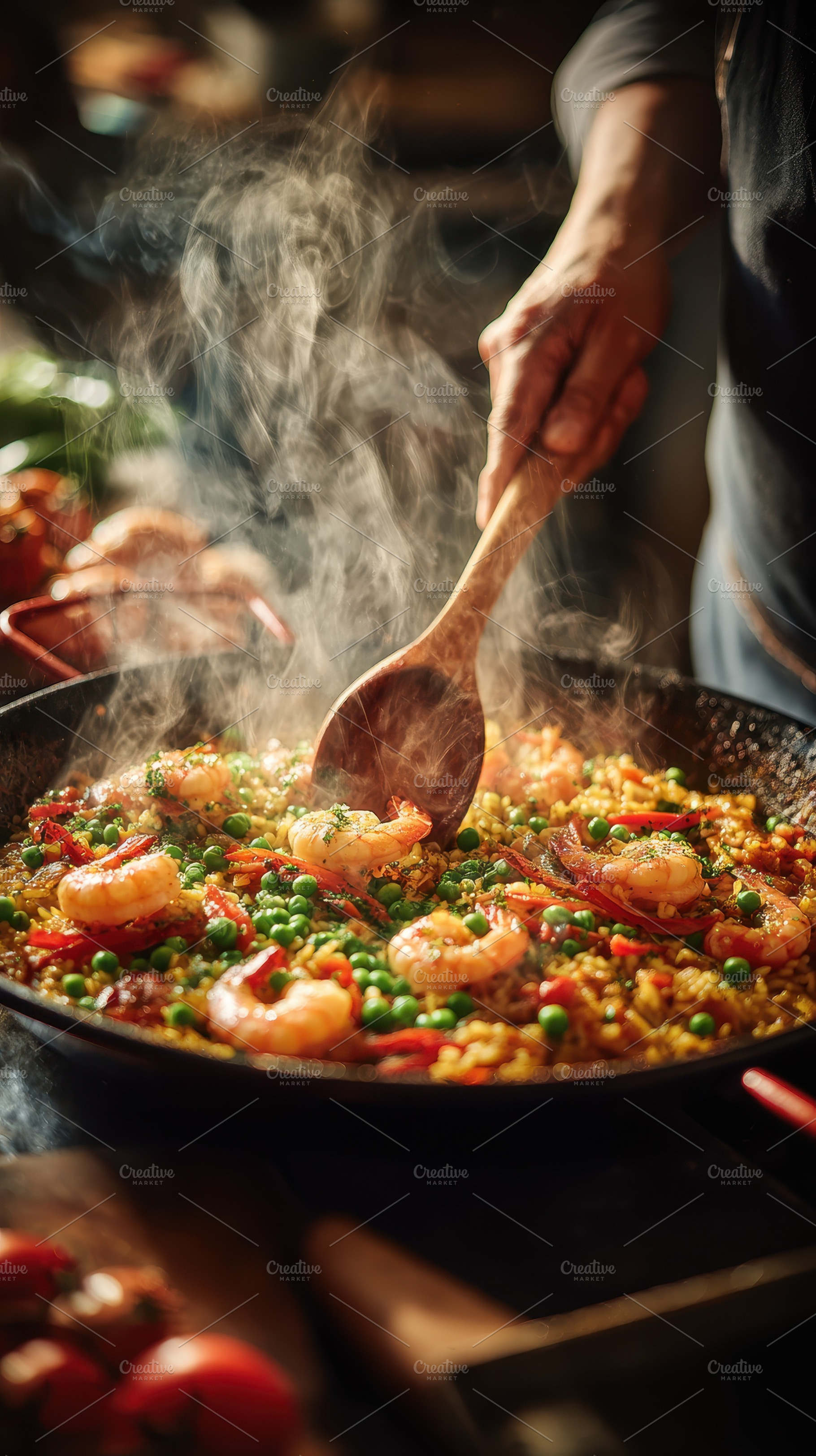 Steaming Seafood Paella Cooking Deli, a Photo by Pixeness Studio