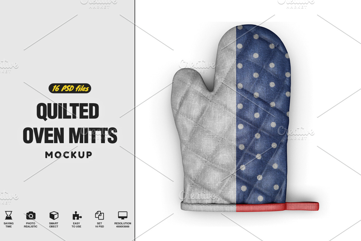 Quilted Oven Mitts Mockup, a Household Mockup by PixelMockup (Photo 1 of 17)