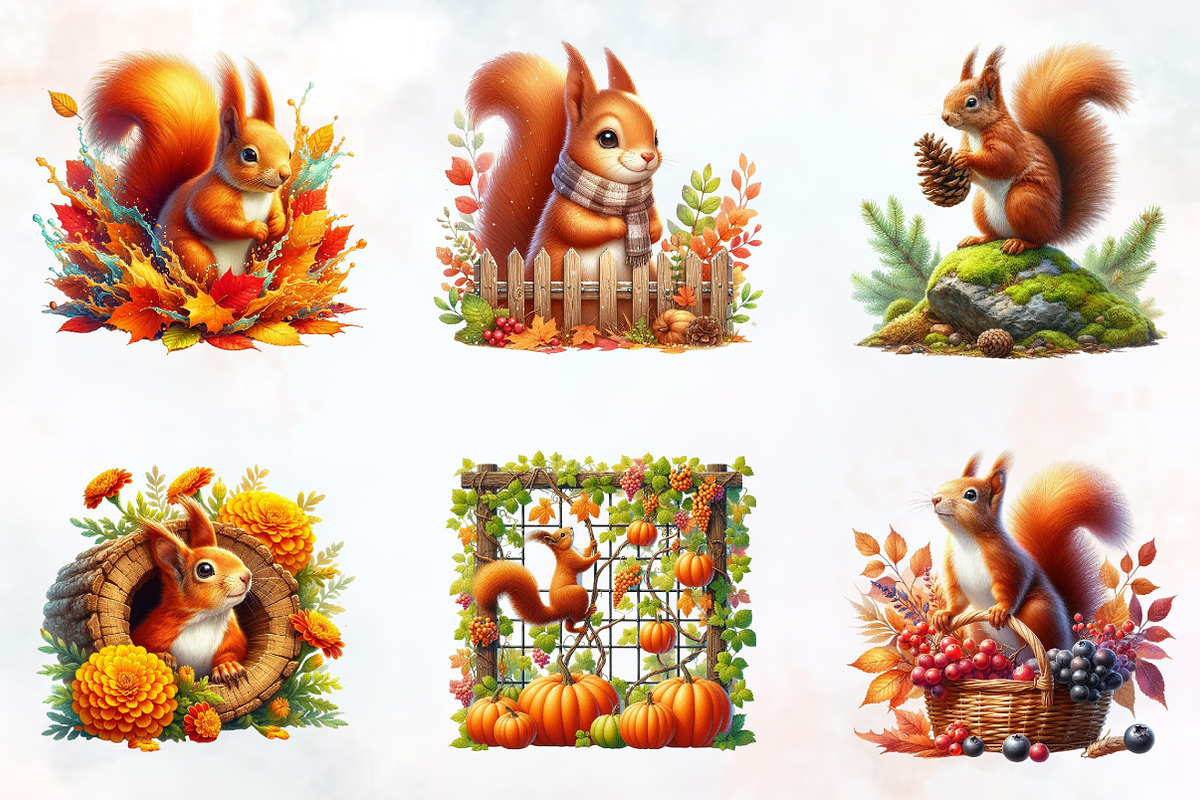 Fall Squirrels Garden Clipart, an Illustration by RobertsArt (Photo 6 of 7)