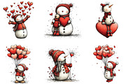 Whimsical Snowman Valentine Clipart, an Illustration by CraftArtStudio (Thumbnail 5 of 6)