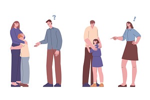 Parents scold and support children, a Person Illustration by Valerie Bodnar