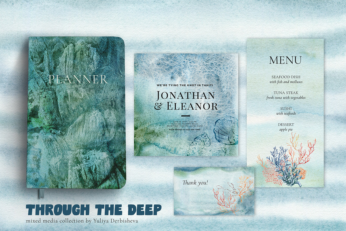 Ocean watercolor background animals, a Background Graphic by Yuliya Derbisheva (Photo 6 of 15)