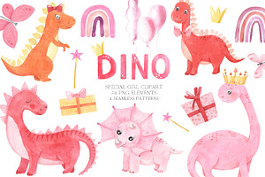 Watercolor Dinosaurs Girl clipart, a Background Graphic by LarysaZabrotskaya