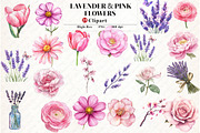 Lavender & Pink Flowers Watercolor, an Illustration by Watercolor design (Thumbnail 1 of 13)