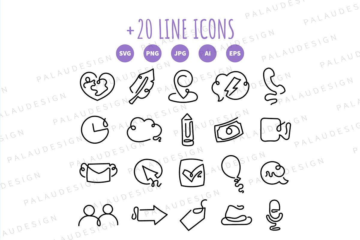 One Line Icon Set, an Outline Icon by Palau