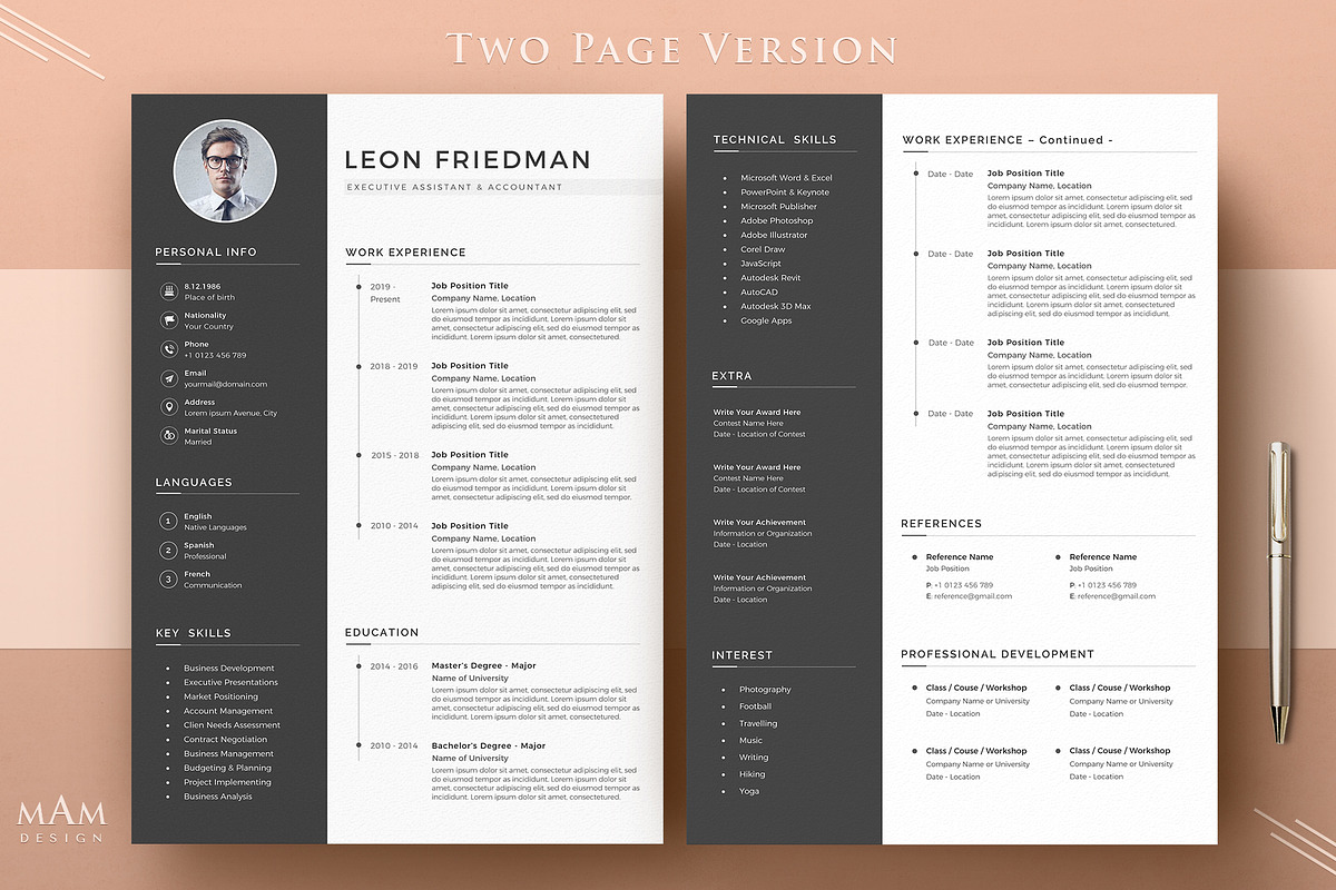 Modern Resume Template for Word, a Resume Template by MAM Design (Photo 3 of 10)