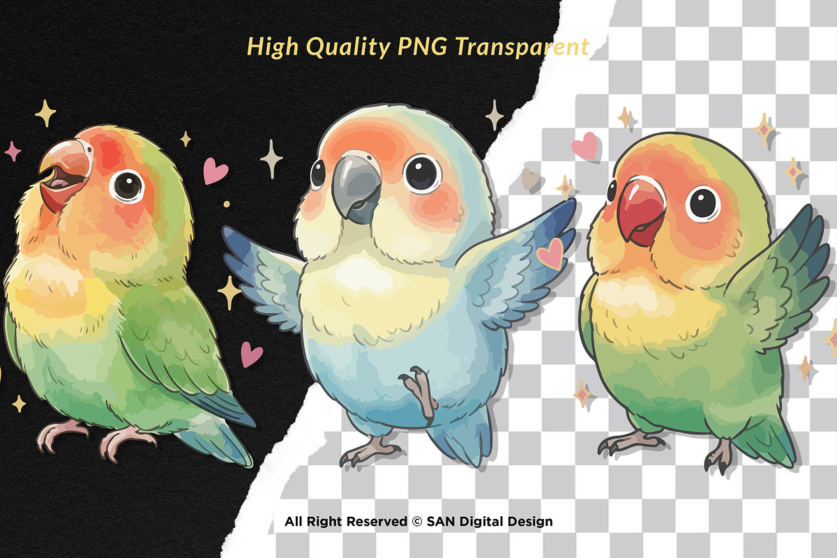 15 Bundle Watercolor Love Bird Cute, an Animal Illustration by Morspective (Photo 2 of 8)