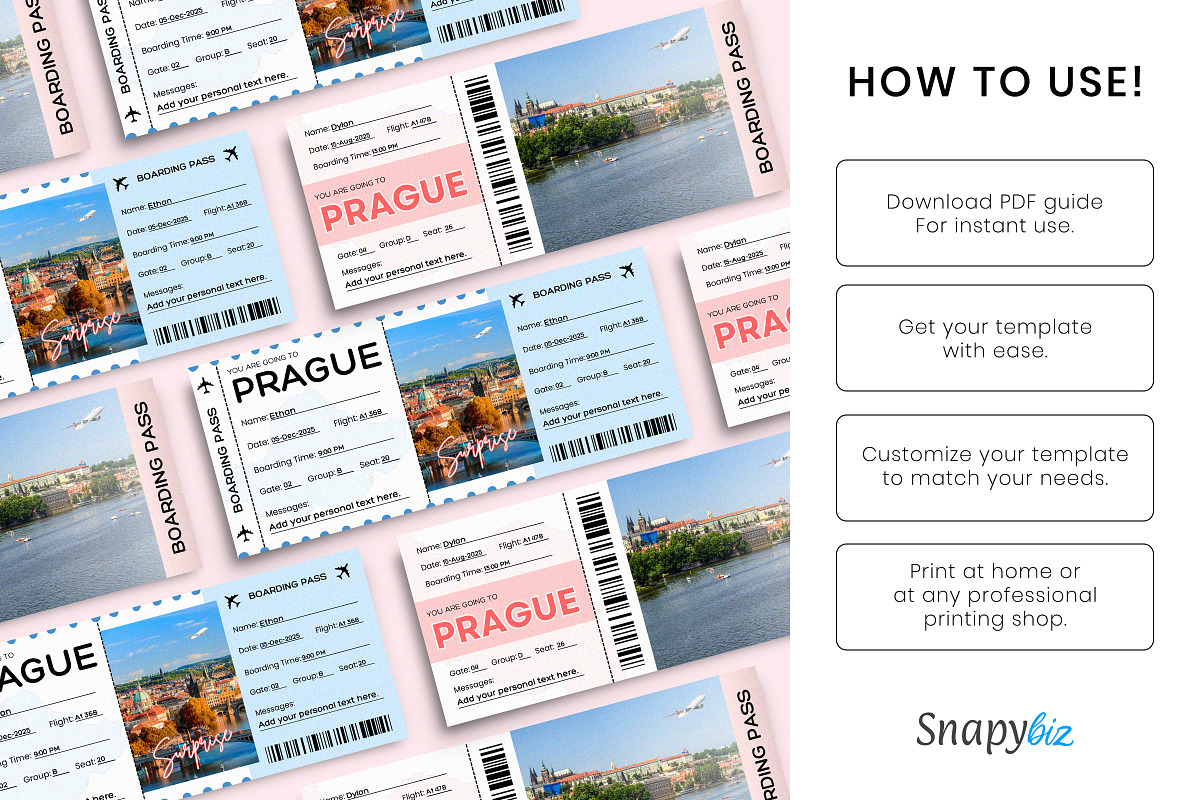 Prague Boarding Pass Canva Templates, a Card Template by Snapybiz (Photo 8 of 10)
