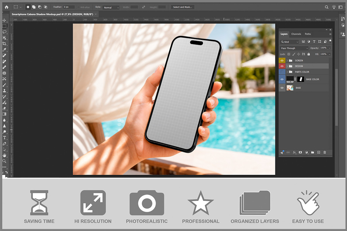 Smartphone Cabana Shadow PSD, an iPhone Mockup by Bruno's Shop (Photo 2 of 3)