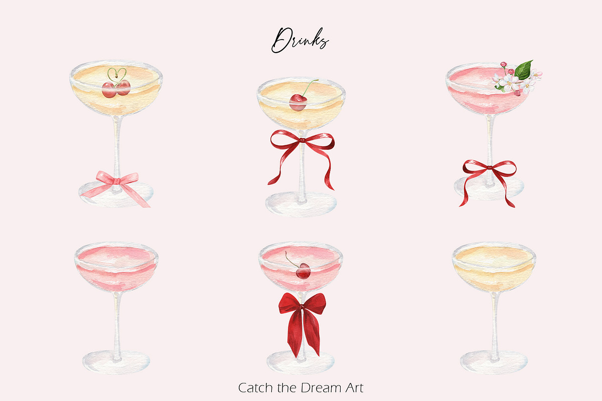 Cherry Coquette Watercolor Clipart, a Food Illustration by Catch the Dream Art (Photo 5 of 18)