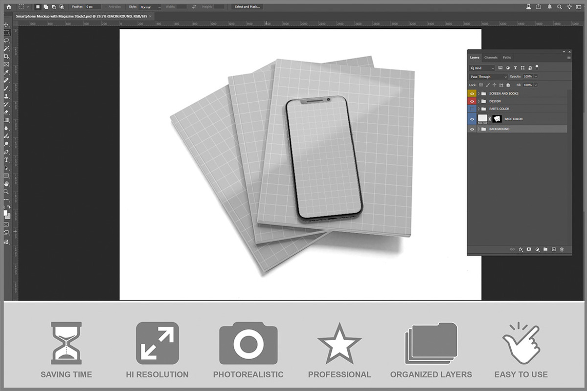 Smartphone And Magazine Stack PSD, a Device Mockup by Bruno's Shop (Photo 2 of 3)