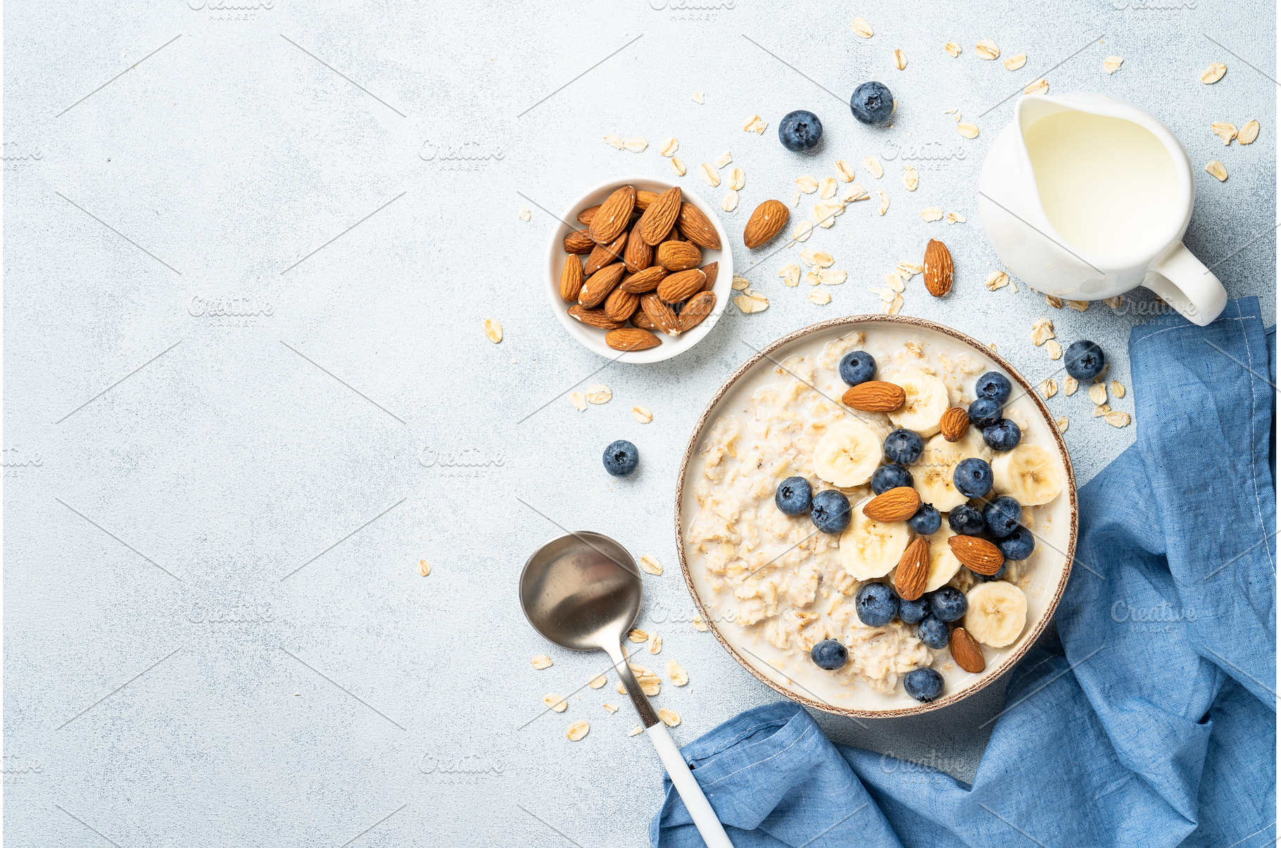 Oatmeal porridge with milk, bananas, a Food & Drink Photo by Nadia-nb
